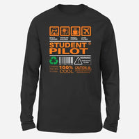 Thumbnail for Student Pilot Label Long-Sleeve aviation design printed on soft cotton long-sleeve T-shirt.