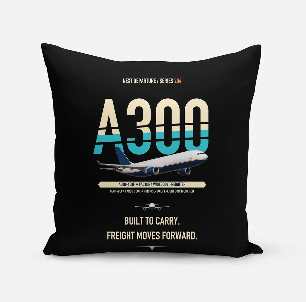 Airbus A300-600F design on black pillow