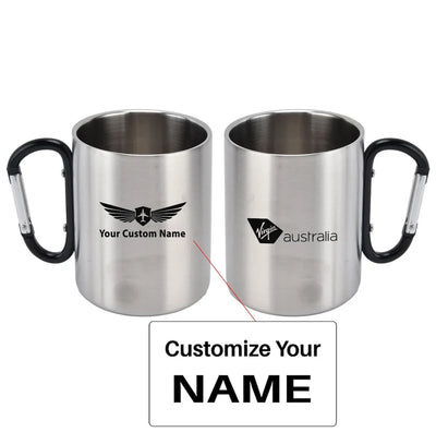 Virgin Australia Airlines aviation design on outdoor mug, durable insulated construction.