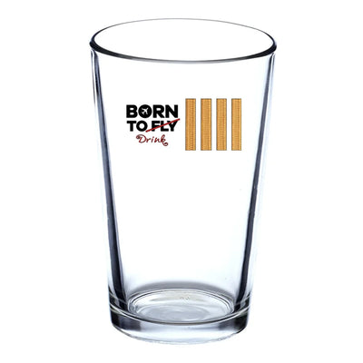 Born To Drink & 4 Lines Beer & aviation design on beer water glass, versatile drinkware.
