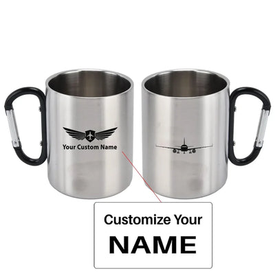 Airbus A320 Silhouette aviation design on outdoor mug, durable insulated construction.