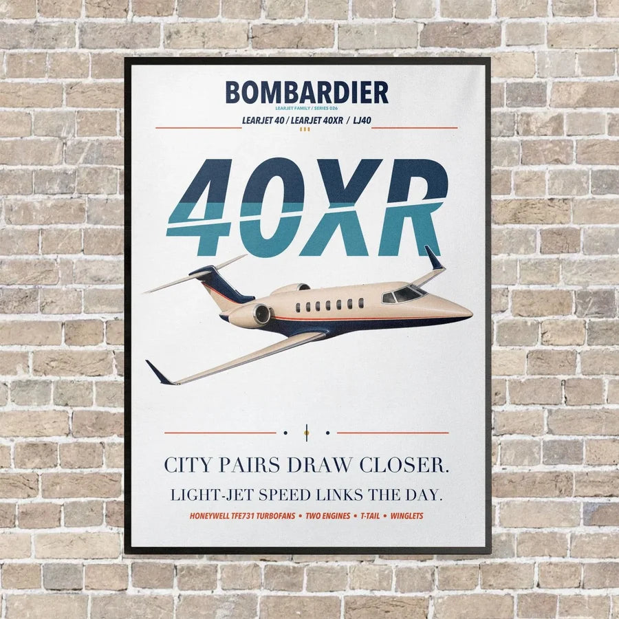 Bombardier Learjet 40XR vertical canvas print - framed - white background