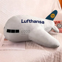 Thumbnail for Lufthansa Airlines aviation design on soft polyester filling airplane-shape decorative pillow.