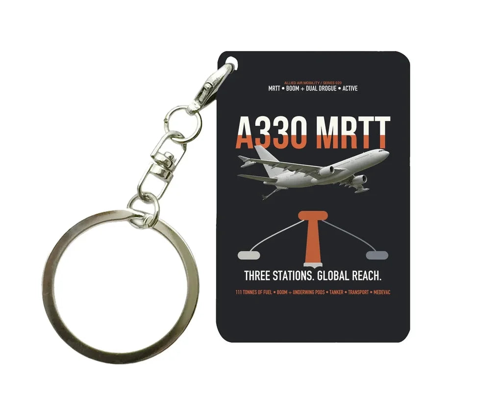 Airbus A330 MRTT design on black designed key chain, double-side print
