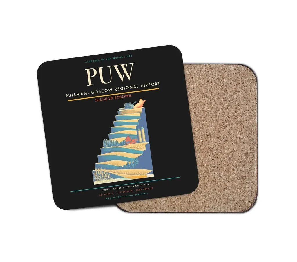 Pullman–Moscow Regional Airport (PUW) design on black 1 piece coaster