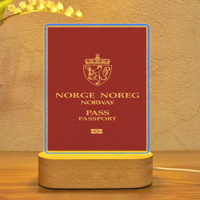 Norway Passport aviation themed night lamp, premium acrylic with LED.