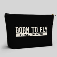 Thumbnail for Born To Fly Forced To Work aviation design zipper pouch, durable polyester construction.