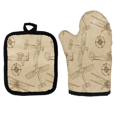 Very Cool Vintage Planes Kitchen Glove & Holder aviation design on durable fabric with insulated lining kitchen glove holder.