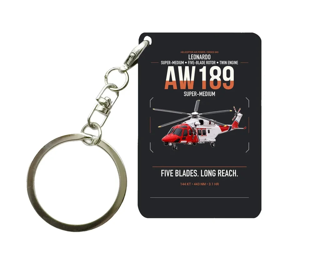 Leonardo AW189 design on black designed key chain, double-side print