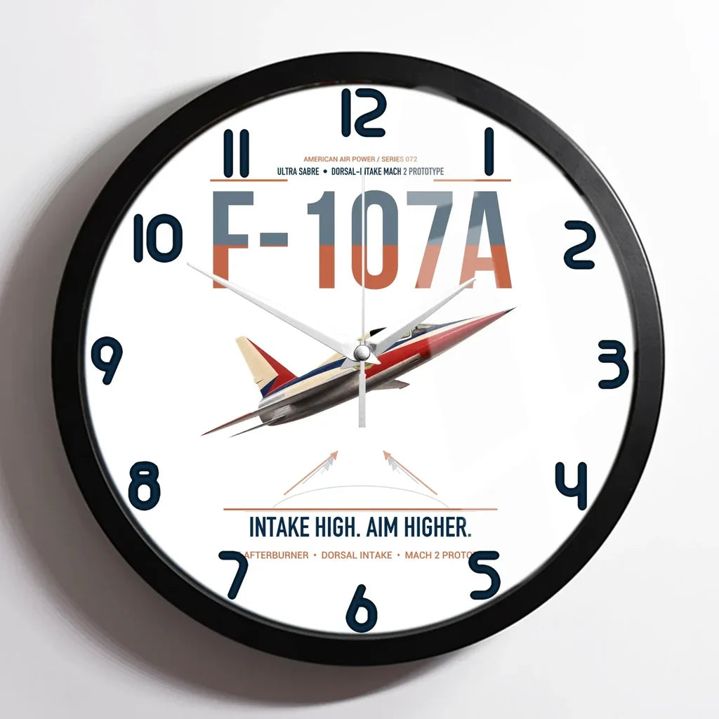 F-107A Ultra Sabre design on white framed wall clock