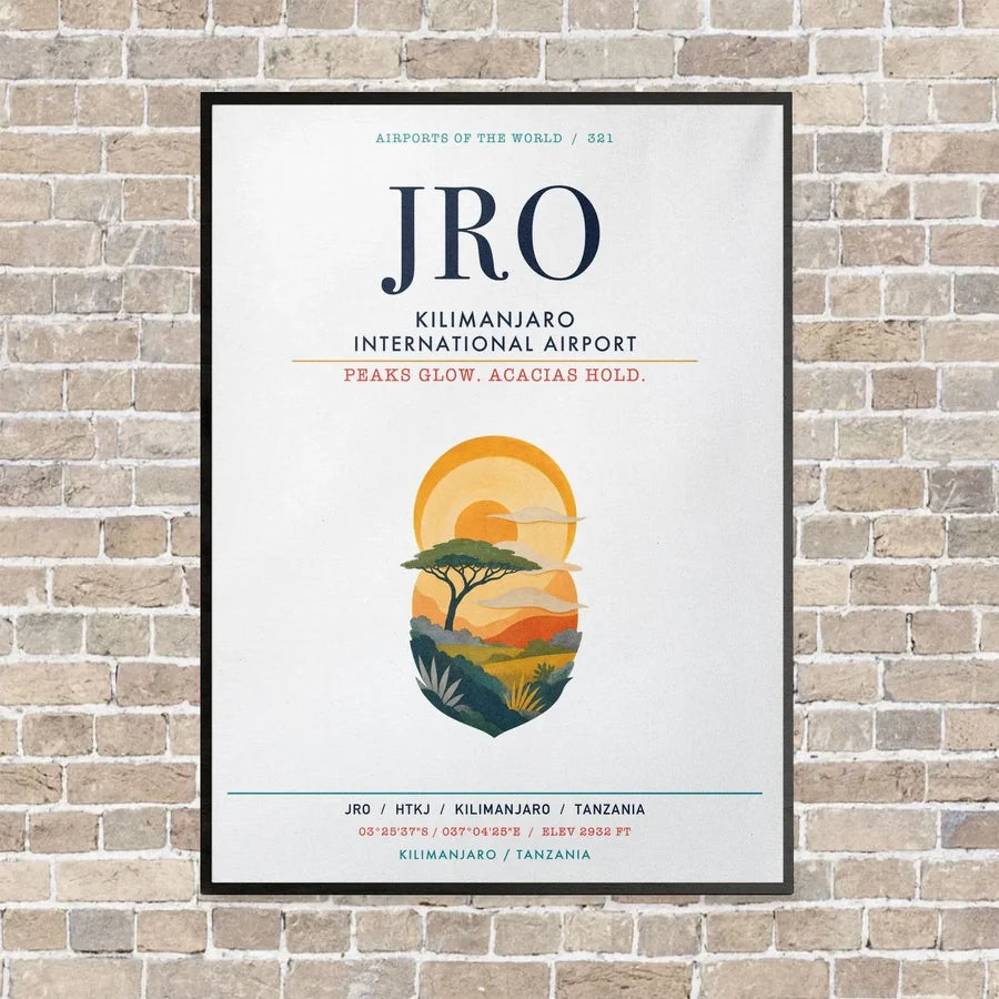 Kilimanjaro International Airport JRO vertical canvas print - framed - white background