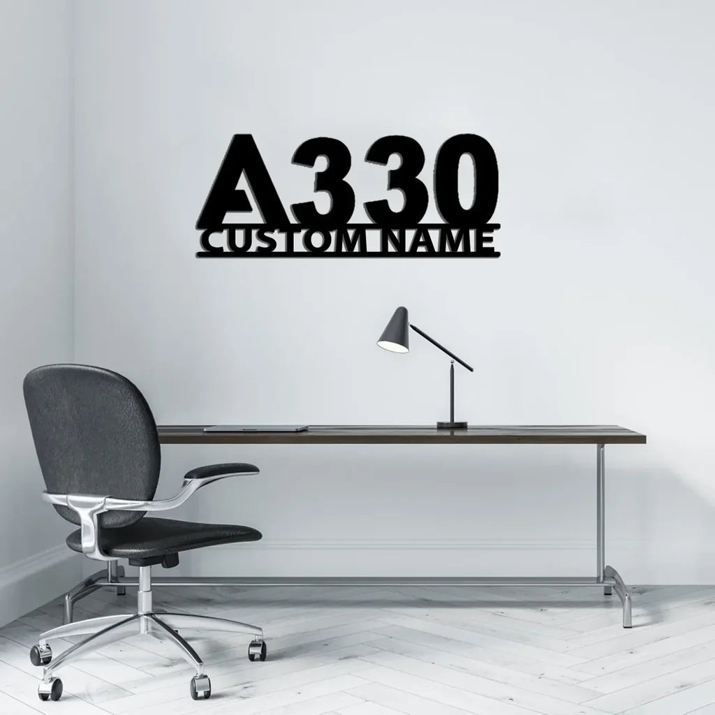 Airbus A330 Flat Text aviation design on durable metal with painted finish metal wall sign.