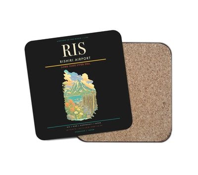 Rishiri Airport (RIS) design on black 1 piece coaster