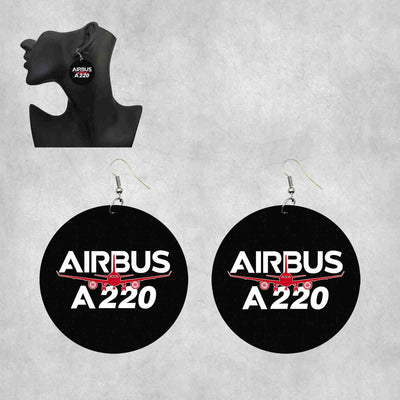 Amazing Airbus A220 aviation drop earrings, wood with metal hooks body with engraved detail.