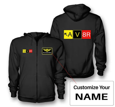 AV8R aviation design on soft cotton blend zipped hoodie.