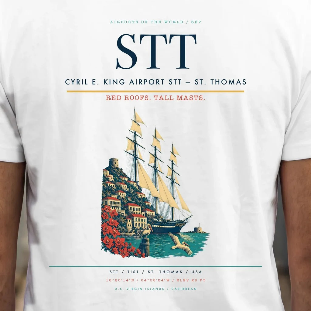 Cyril E. King Airport (STT) double-side t-shirt design close-up cover