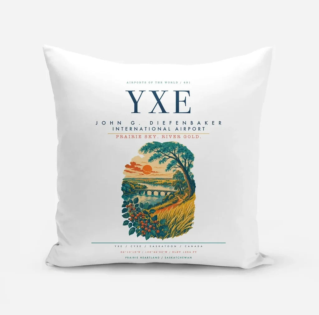 Saskatoon John G. Diefenbaker International Airport (YXE) design on white pillow