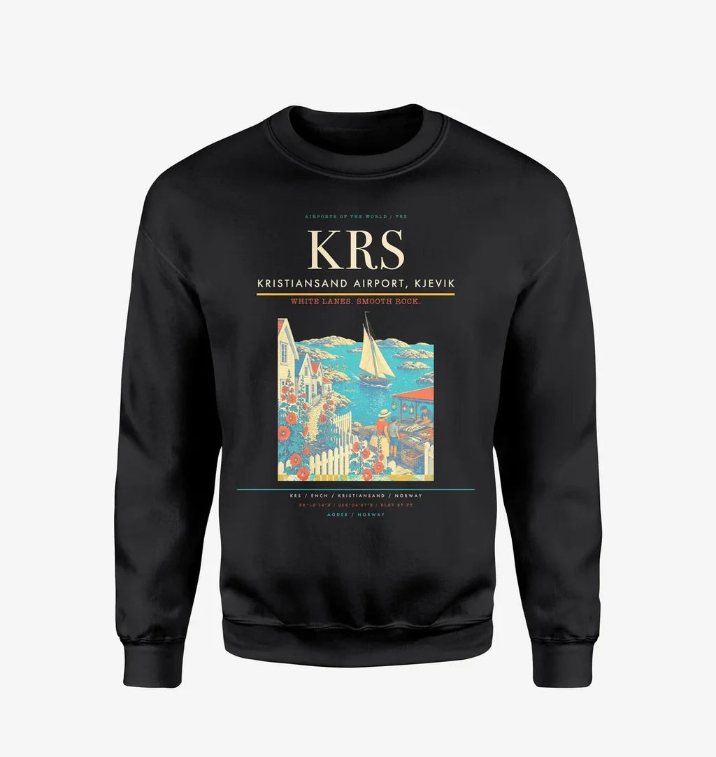 Kristiansand Airport, Kjevik (KRS) design on black sweatshirt