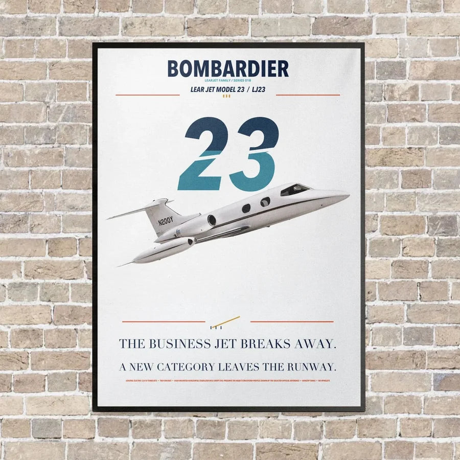 Bombardier Learjet 23 vertical canvas print - framed - white background