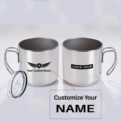 Cabin Crew Text aviation design on portable mug, vacuum-insulated double-wall.