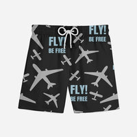 Thumbnail for Fly Be Free! aviation print swim trunks, quick-dry polyester.
