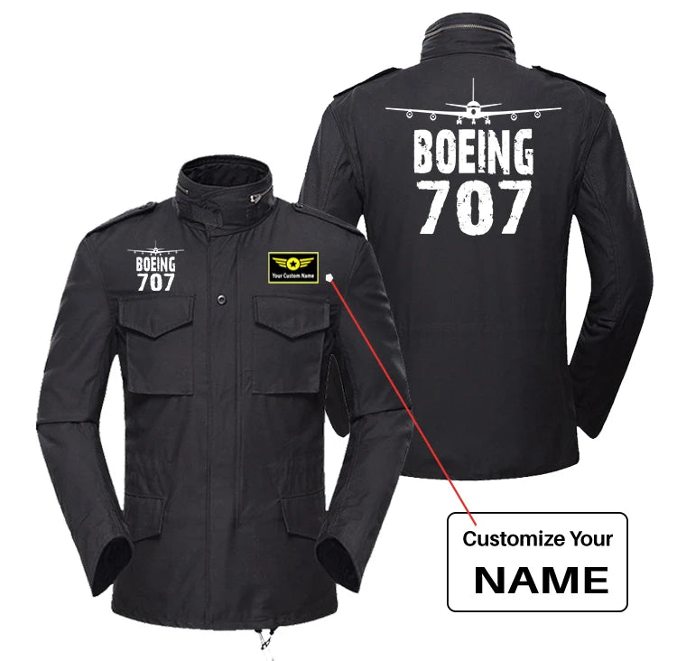 Boeing 707 & Plane aviation design printed on heavy cotton coat with field details military coat.