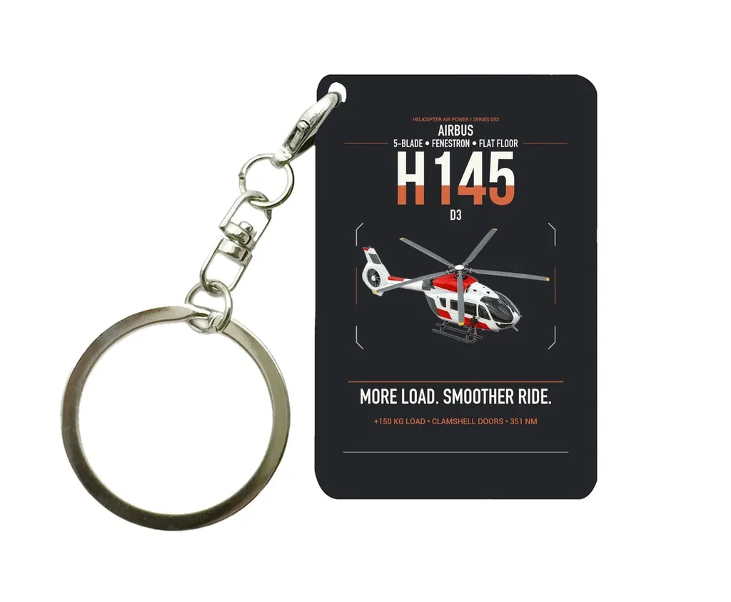 Airbus H145 D3 design on black designed key chain, double-side print
