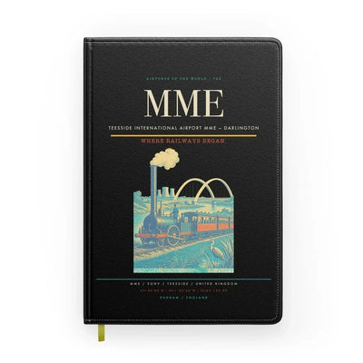 Teesside International Airport (MME) design on black notebook