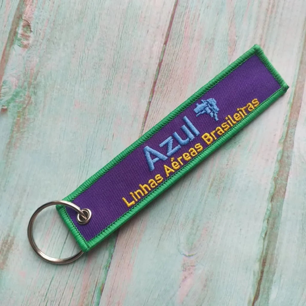 Azul Airlines aviation Remove Before Flight key chain, aviation-tag style webbing.