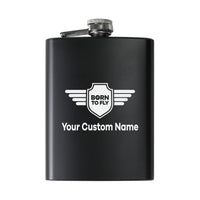 Thumbnail for Custom Name (Badge 5) aviation design on stainless hip flask, compact pocket-size flask.