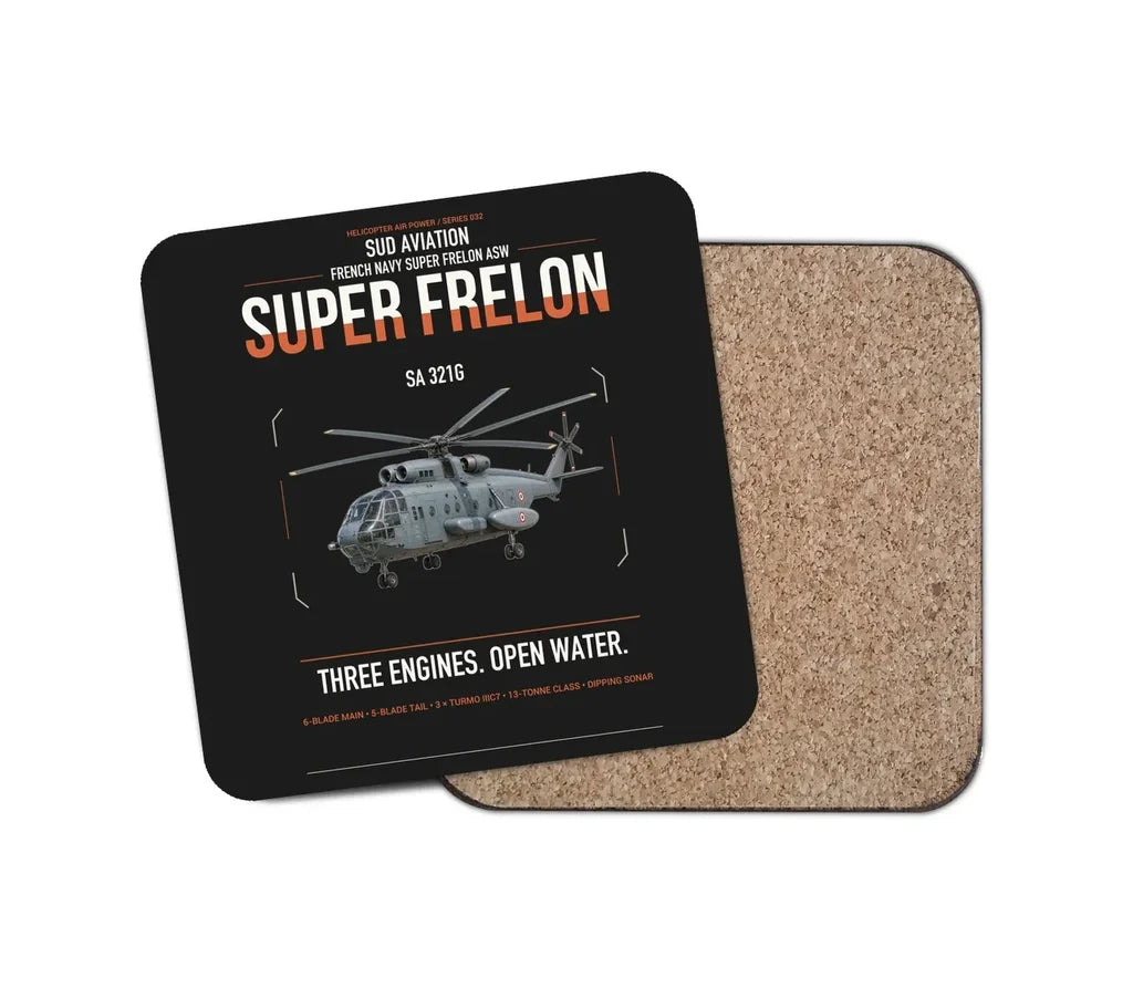 Sud Aviation SA 321G Super Frelon design on black 1 piece coaster