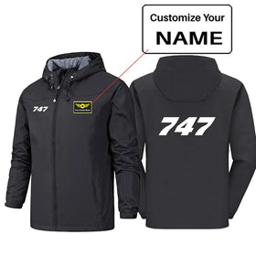 Boeing 747 Flat Text Rain Jackets & Windbreakers