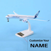 Thumbnail for Side view of Airbus A350 die-cast scale model airplane, 1:400 scale.