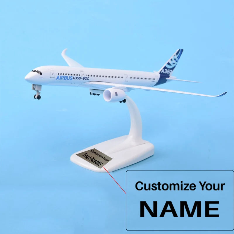 Side view of Airbus A350 die-cast scale model airplane, 1:400 scale.