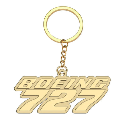 Boeing 727 & Text aviation hollow key chain in polished alloy.