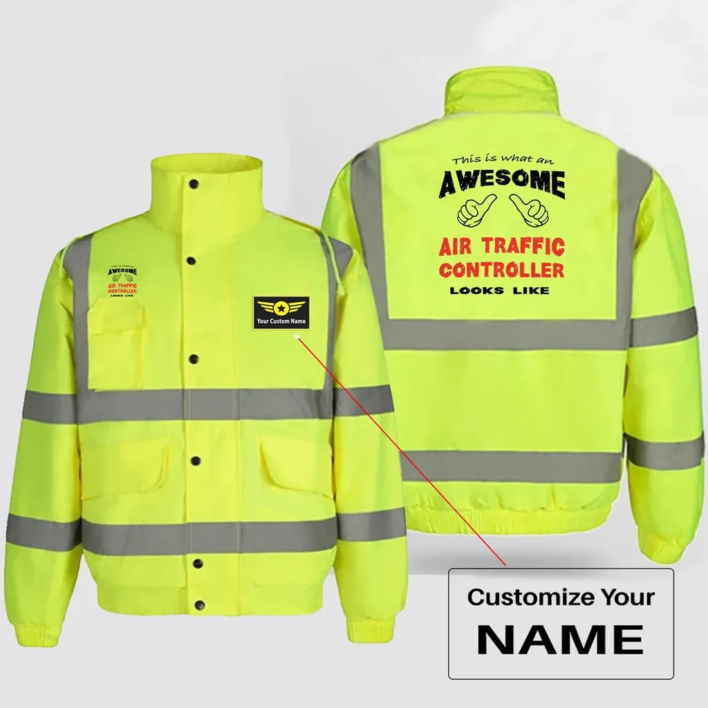 Air Traffic Controller aviation design printed on insulated shell with high-visibility reflective panels reflective winter jacket.