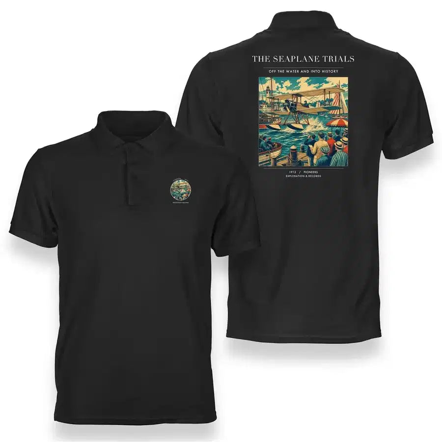 VINTAGE G4005 - The Seaplane Trials - Double-Side Polo T-Shirt design on black