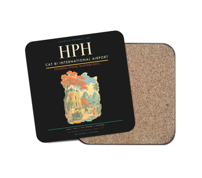 Cat Bi International Airport (HPH) design on black 1 piece coaster
