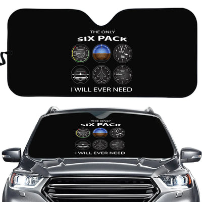 The Only Six Pack I Will Ever Need aviation design on reflective polyester car sun shade.