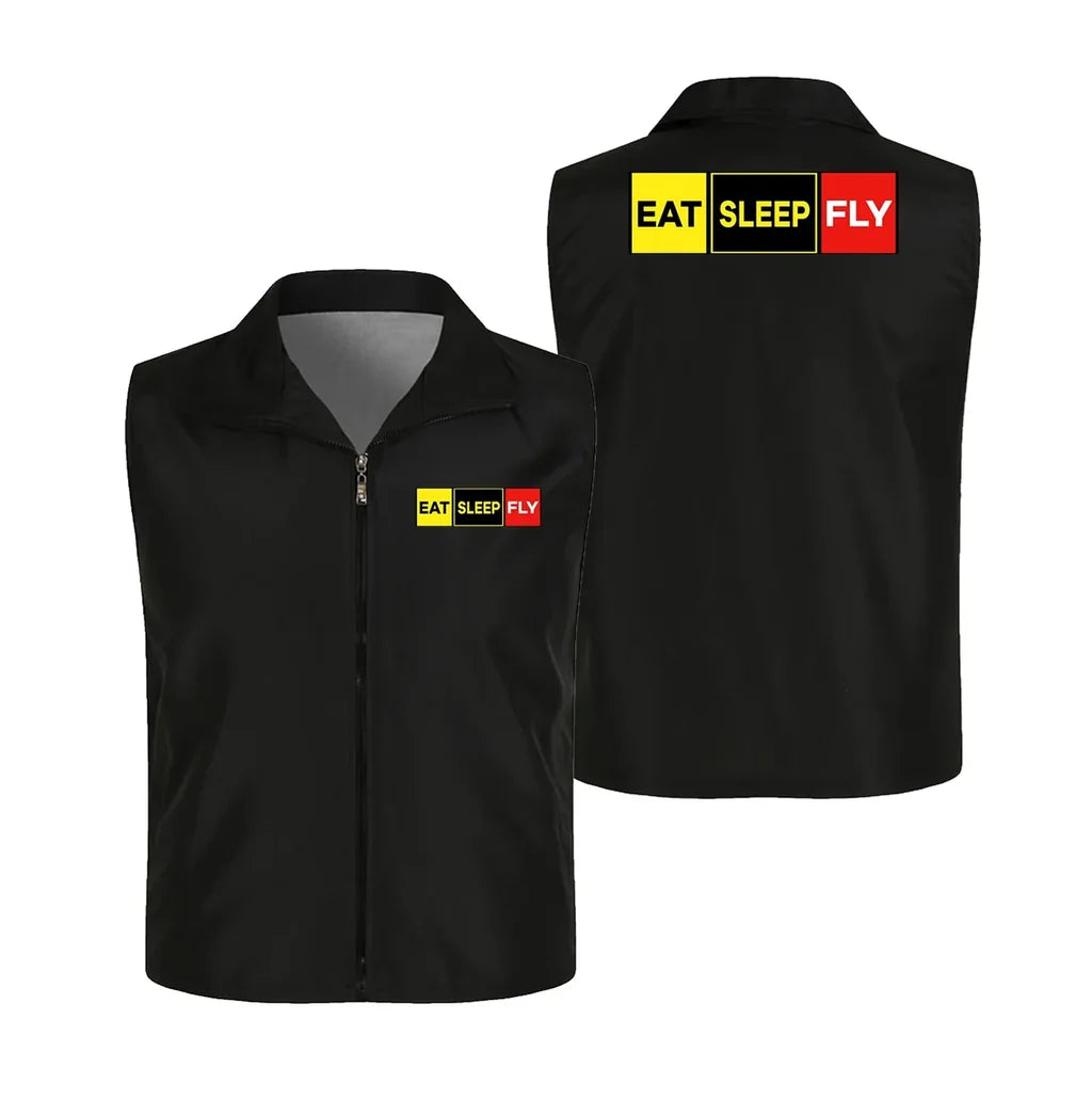 Eat Sleep Fly (Colourful) Thin Style aviation design printed on lightweight shell with sleeveless design thin vest.
