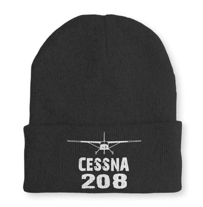 Cessna 208 & Plane Embroidered aviation embroidery on soft knit fabric beanie.