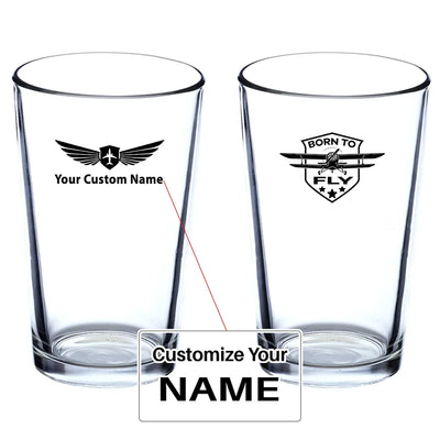 Born To Fly Beer & aviation design on beer water glass, versatile drinkware.
