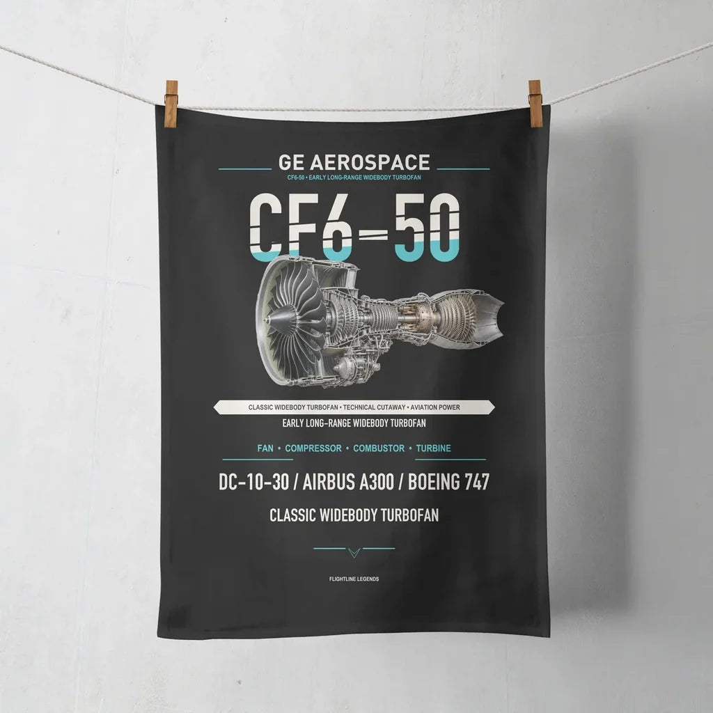 CF6-50 design on black towel
