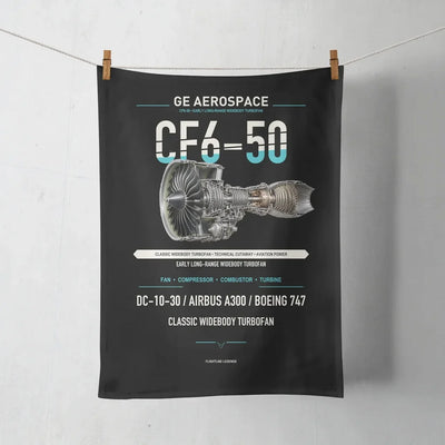 CF6-50 design on black towel