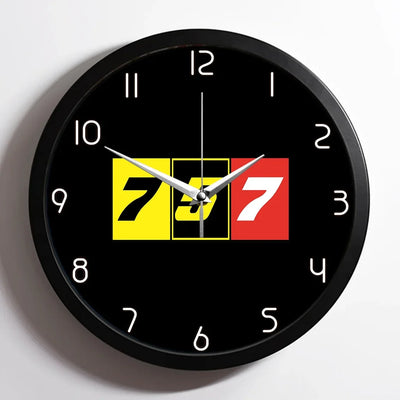 Flat Colourful 757 aviation design on premium wood and metal wall clock.
