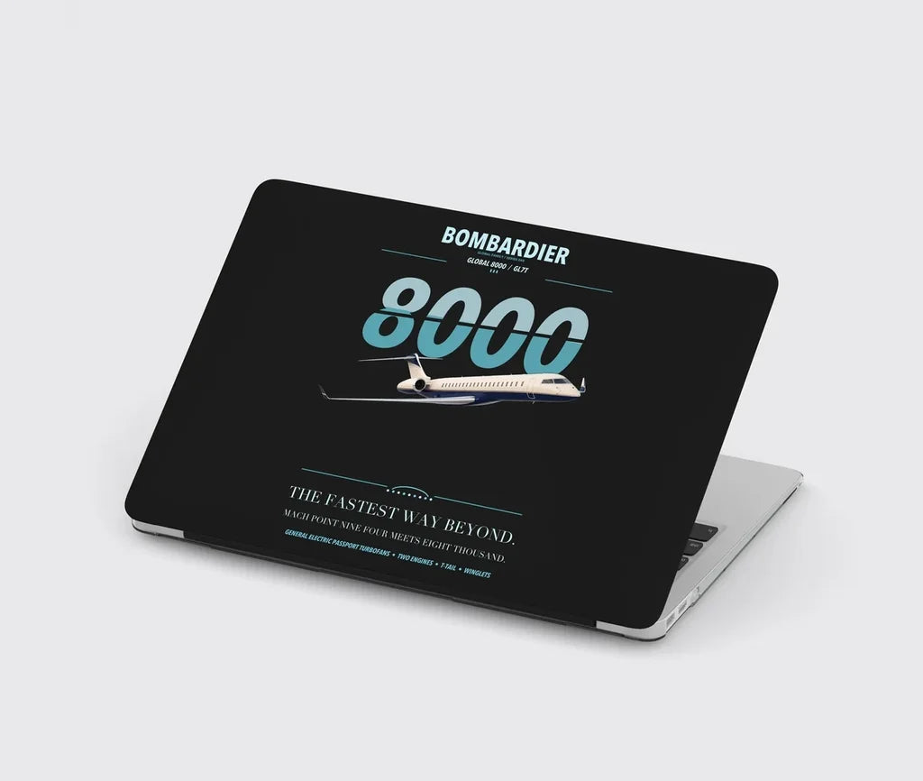 Bombardier Global 8000 design on black MacBook case