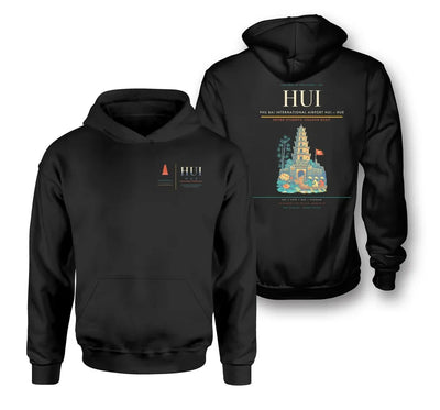 Phu Bai International Airport (HUI) design on black double-side hoodie