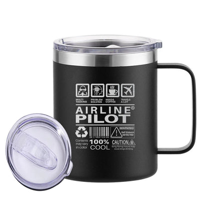 Airline Pilot Label aviation design on laser-engraved mug, permanent laser engraving on stainless.