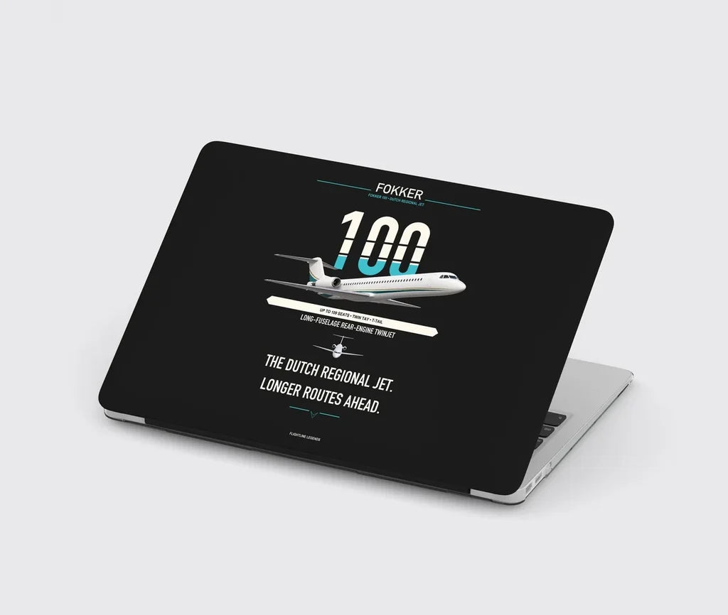 Fokker 100 design on black MacBook case