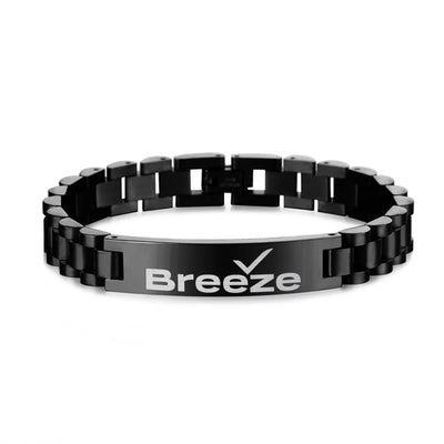 Breeze Airways aviation-themed chain bracelet, polished stainless steel.